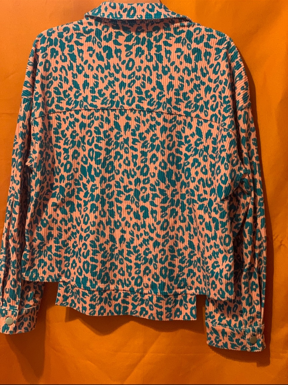 Emily Wonder Teal and Peach Leopard Print Women's Jacket